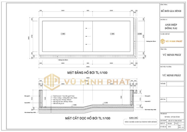 Bản vẽ thiết kế bể bơi gia đình full kiến trúc và kết cấu - Vũ Minh Phát