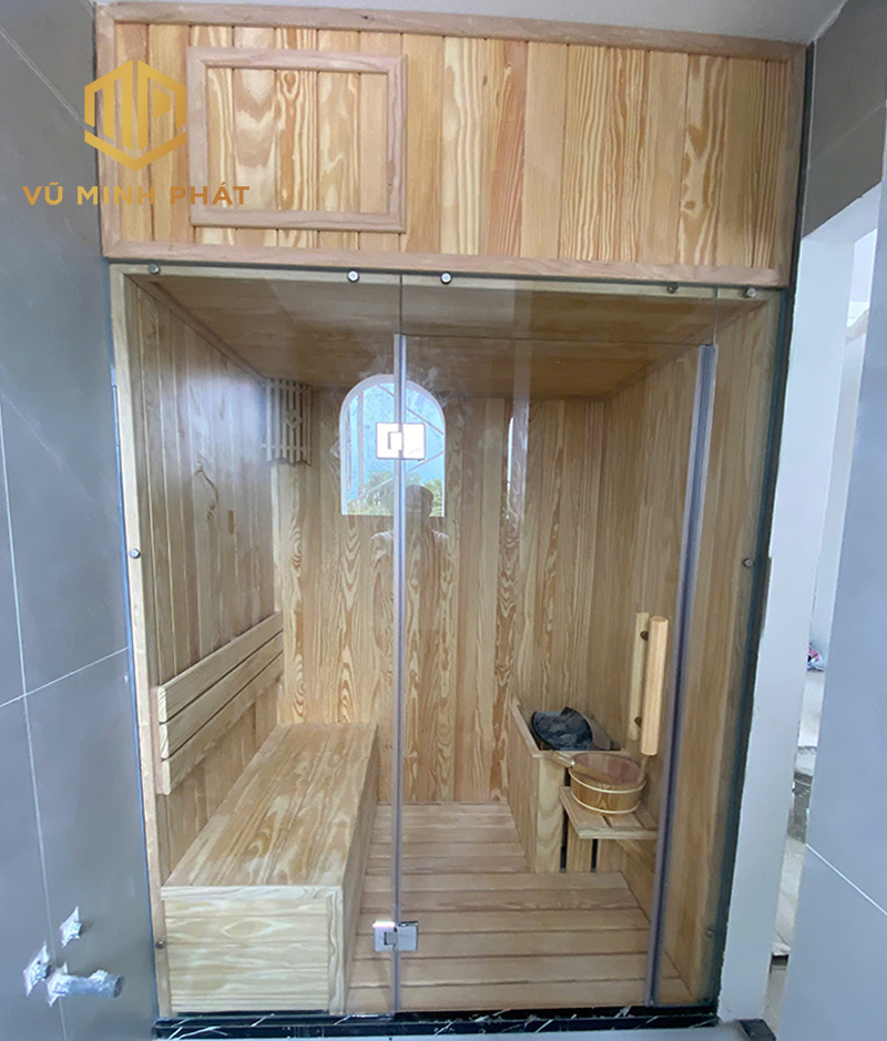 Phòng xông Gỗ thông Mỹ kết hợp kính cường lực