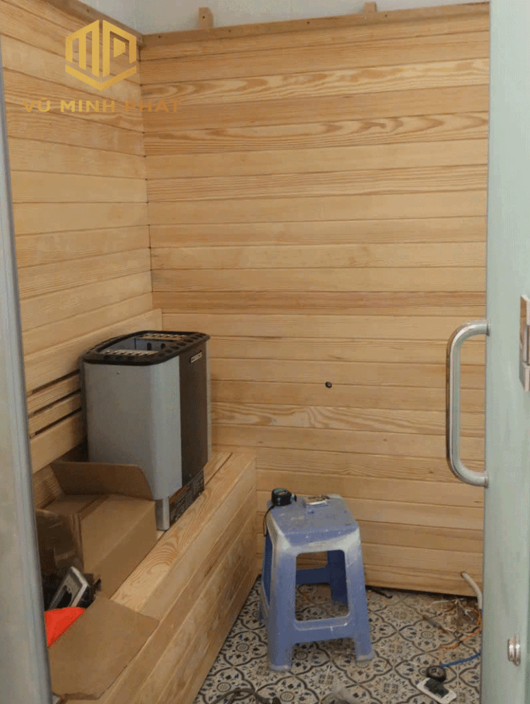 Chuẩn bị đóng sàn, lắp đặt máy xông hơi
