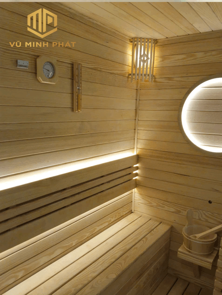 Phòng được trang bị đầy đủ phụ kiện hỗ trợ xông hơi