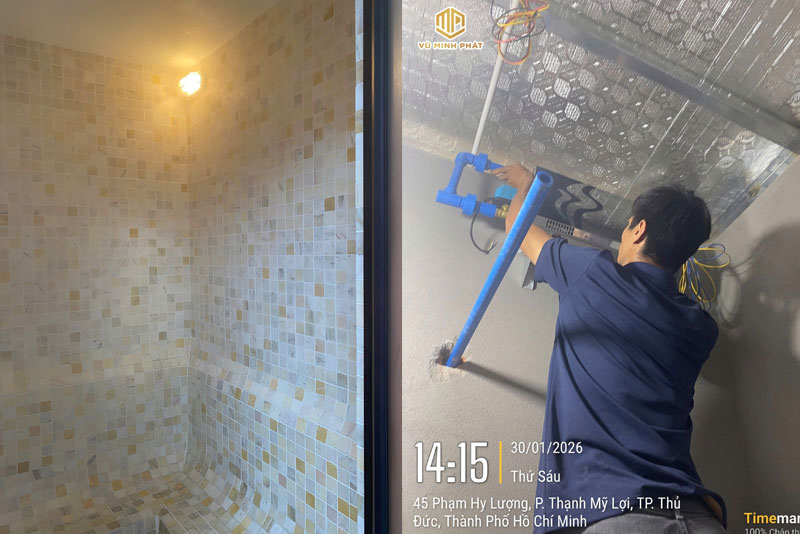 Lắp đặt vận hành máy xông hơi ướt tại nhà chị Linh Quận 2