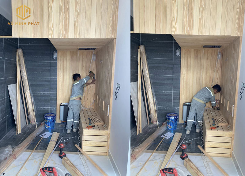 Đội ngũ kỹ Thuật của Vũ Minh Phát thi công phòng sauna khô và ướt