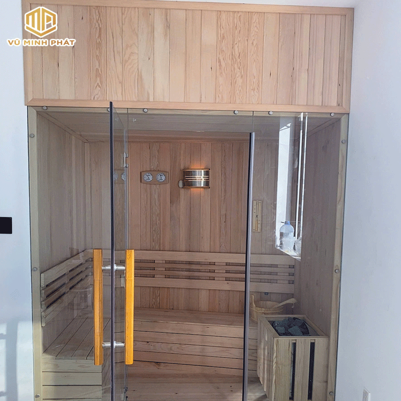 Phòng xông hơi gỗ hemlock có màu Nâu đỏ, vân tự nhiên